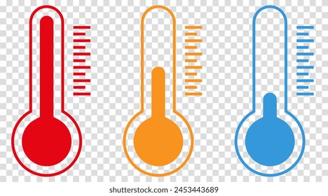 Temperature color icon set. Weather symbol isolated on transparent background
