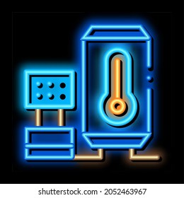 temperature control device neon light sign vector. Glowing bright icon temperature control device sign. transparent symbol illustration