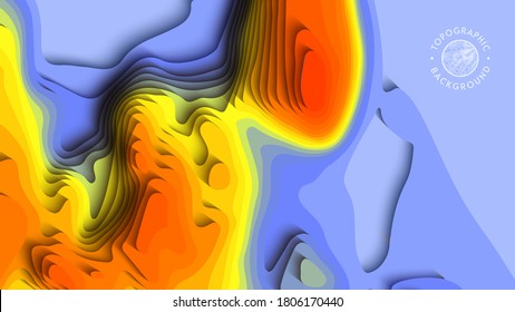 Temperature Control Gradient Background. 3d Art Vector Cutout. Topographical Map Color Wave Fluid Shape. Global Warming Origami Design With Creative Carve Geometric Shapes. Relief With Water Or Sea.