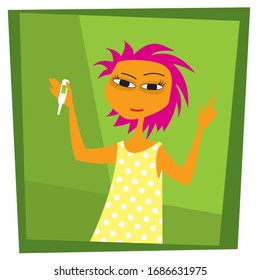 Temperature control. life in quarantine. A young girl on self-quarantine. Covid-19. New reality. Normal life in isolation. Vector flat style illustration.
