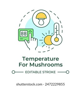 Temperature control multi color concept icon. Optimal conditions for growing mushrooms. Indoor farming. Round shape line illustration. Abstract idea. Graphic design. Easy to use in article