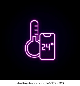 Control de temperatura, iconos de neón de smartphone. Simple vector de esquema del conjunto de casas inteligentes para UI y UX, sitio web o aplicación móvil