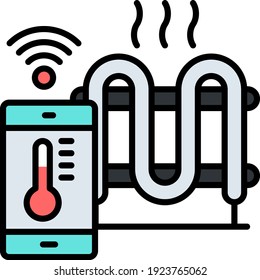 Control de temperatura a través de la línea de vectores de aplicaciones móviles Diseño de iconos, símbolo de Internet de cosas en fondo blanco, IoT e ilustración de stock de automatización