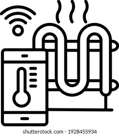 Temperature Control via Mobile App Concept Vector line Icon Design, Internet of things symbol on white background, IoT and automation stock illustration