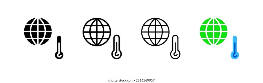 Temperature. Different styles, color, global temperature. Vector icons.