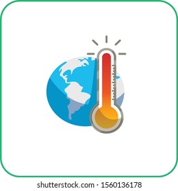 Temperature of earth planet flat icon, Global warming vector sign, Earth with thermometer colorful pictogram isolated on white. Symbol, logo illustration. Flat style design