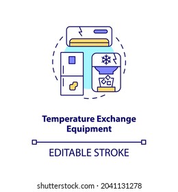 Temperature exchange equipment concept icon. Cooling and freezing appliances idea thin line illustration. Refrigerators, air conditioners. Vector isolated outline RGB color drawing. Editable stroke