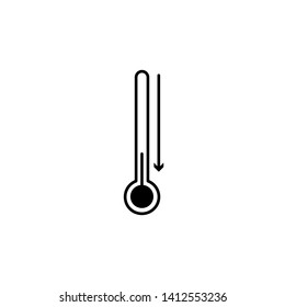 Temperature falling thin line icon, thermometer and forecast, cold temperature sign, vector graphics, a linear pattern on a white background, eps 10.