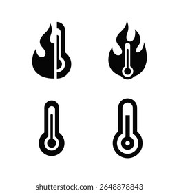 Temperature and Flame Icon Set in Flat Style