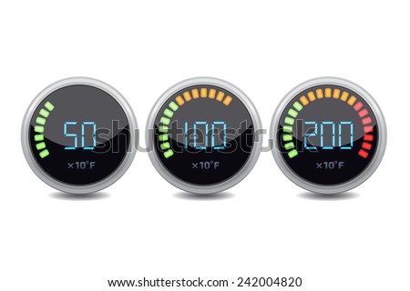 Temperature gauge digital set. Vector icon.