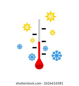 Temperature gauge shows cold weather conditions with snowflakes and sun symbols illustrating winter weather
