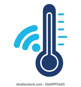 Temperature Icon In Blue Monochrome Flat Design, Vector Illustration