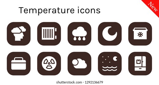  temperature icon set. 10 filled temperature icons. Simple modern icons about  - Storm, Heater, Rain, Night, Fridge, Radiation, Cloudy