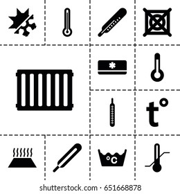 Temperature icon. set of 13 filled temperatureicons such as thermometer, laundry, no dry cleaning, themometer, air conditioner, temperature, cold and hote mode, radiator