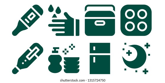 temperature icon set. 8 filled temperature icons.  Simple modern icons about  - Thermometer, Wash, Fridge, Portable fridge, Night, Stove