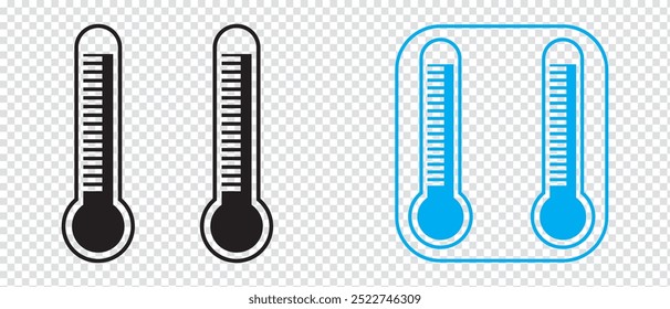 Conjunto de iconos de temperatura. Alto y bajo, caliente, Vector frío del icono del termómetro, Ilustración vectorial.