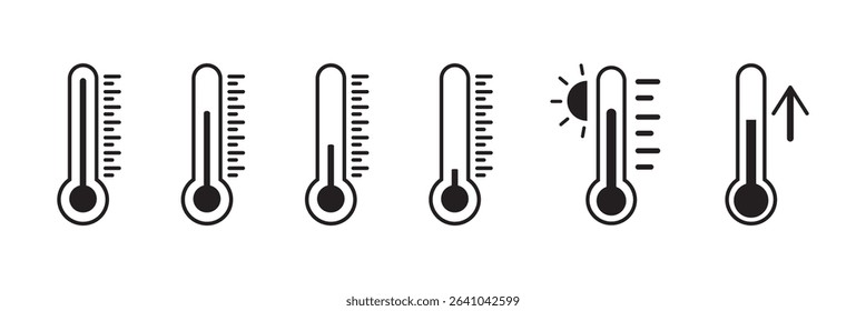 Temperature icon set. Low and high temperature symbol. Temperature thermometer icon collection. Weather thermometer icon vector illustrator.
