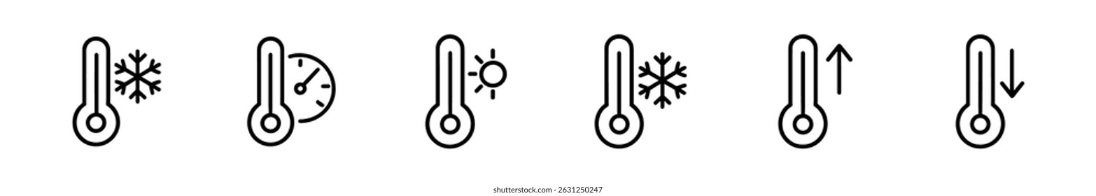 Temperature icon set - outline, weather and climate symbols for monitoring