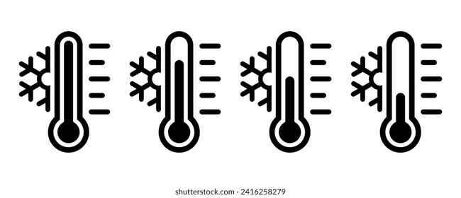 Temperature icon set. Temperature scale icon symbol. Weather sign. Thermometer icons. Hot and cold air temperature symbol in line and flat style for apps and websites, vector illustration