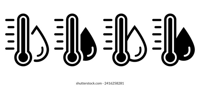 Temperature icon set. Temperature scale icon symbol. Weather sign. Thermometer icons. Hot and cold air temperature symbol in line and flat style for apps and websites, vector illustration