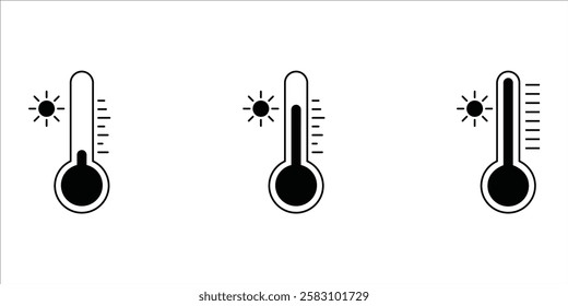 Temperature icon set. Temperature scale icon symbol. Weather sign. Thermometer icons. Hot and cold air temperature symbol in line and flat style for apps and websites, vector illustration
