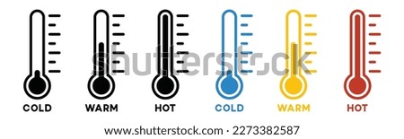 Temperature icon set. Temperature scale icon symbol. Weather sign. Thermometer icons. Warm and cold air temperature symbol in color style for apps and websites, vector illustration