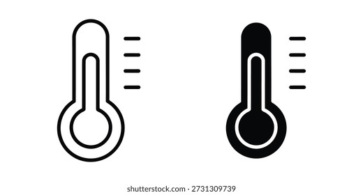 Temperature Icon Set. Thermometer heat level symbol in line and solid style vector illustration