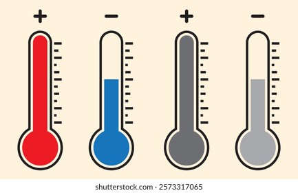 Temperature icon set. Thermometer showing the temperature symbol. Weather sign. Temperature scale icon. Warm and cold symbol - stock vector.