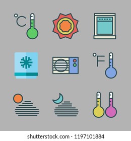 temperature icon set. vector set about heat, thermometers, oven and air conditioner icons set.