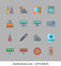 temperature icon set. vector set about freezer, thermometer, oven and air conditioner icons set.