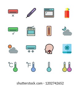 temperature icon set. vector set about oven, thermos, thermometers and heat icons set.