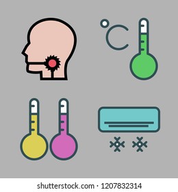 temperature icon set. vector set about thermometer, thermometers, air conditioner and sore throat icons set.