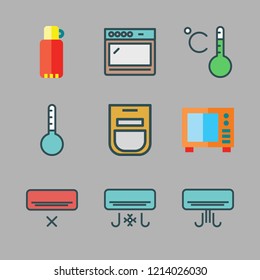 temperature icon set. vector set about air conditioner, microwave, thermometer and thermos icons set.