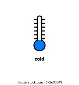 Temperature icon, vector clip art. Narrow-range mercury thermometer shows cold weather
