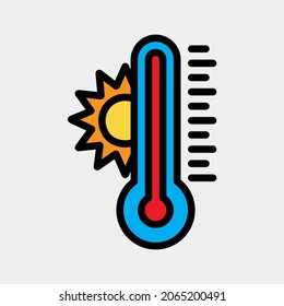 Ilustración vectorial de icono de temperatura en el estilo de línea rellena sobre el verano, uso para presentación de aplicación móvil del sitio web