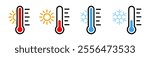 Temperature icon vector illustration, Thermometer scale, climate control, weather icon, Temperature thermometer icon collection, Hot, cold, Warm, freeze , Celsius, Fahrenheit degree, Hot and Cold sign