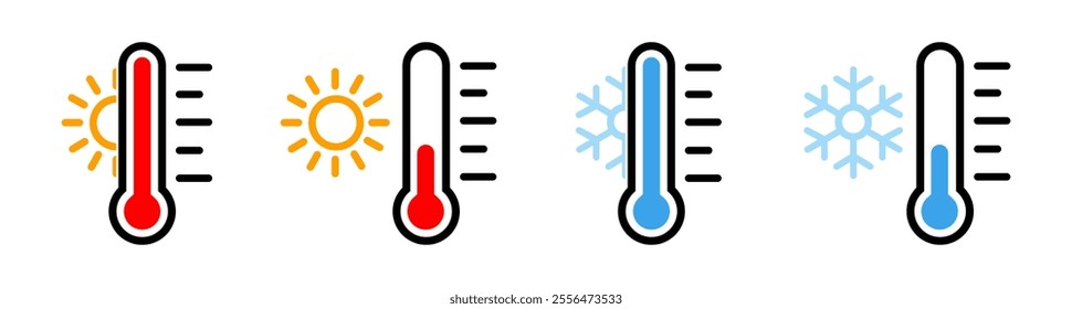 Temperature icon vector illustration, Thermometer scale, climate control, weather icon, Temperature thermometer icon collection, Hot, cold, Warm, freeze , Celsius, Fahrenheit degree, Hot and Cold sign