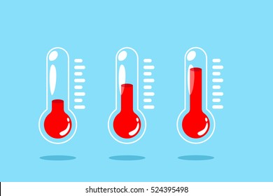 Temperature icon vector set. Thermometer on blue background.