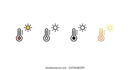Temperature icons, color, line, glyph, gradient, Blue icon, summer icon in five variations stock illustration.