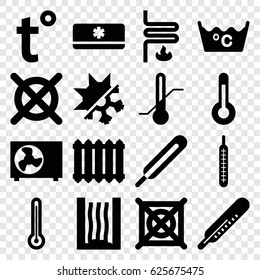 Temperature icons set. set of 16 temperature filled icons such as thermometer, laundry, no dry cleaning, themometer, heating system, air conditioner, temperature