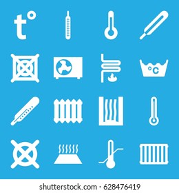 Temperature icons set. set of 16 temperature filled icons such as thermometer, laundry, no dry cleaning, themometer, heating system, air conditioner, temperature, radiator