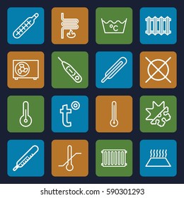 temperature icons set. Set of 16 temperature outline icons such as thermometer, laundry, no dry cleaning, themometer, heating system, air conditioner, temperature