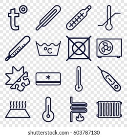 Temperature icons set. set of 16 temperature outline icons such as thermometer, laundry, no dry cleaning, themometer, heating system, air conditioner, temperature