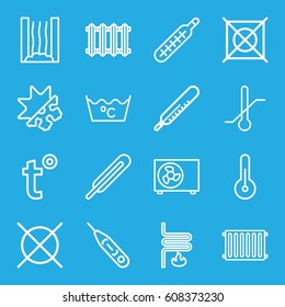 Temperature icons set. set of 16 temperature outline icons such as thermometer, laundry, no dry cleaning, themometer, heating system, air conditioner, temperature