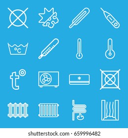 Temperature icons set. set of 16 temperature outline icons such as thermometer, laundry, no dry cleaning, themometer, heating system, air conditioner, temperature
