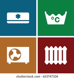 Temperature icons set. set of 4 temperature filled icons such as laundry, air conditioner