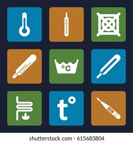 Temperature icons set. set of 9 temperature filled icons such as thermometer, laundry, no dry cleaning, themometer, heating system