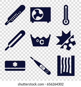 Temperature icons set. set of 9 temperature filled icons such as thermometer, laundry, themometer, air conditioner, cold and hote mode