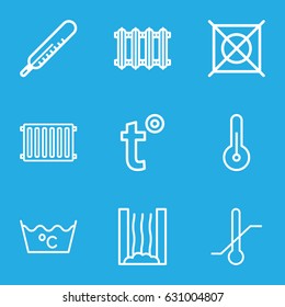Temperature icons set. set of 9 temperature outline icons such as thermometer, laundry, no dry cleaning, temperature, radiator
