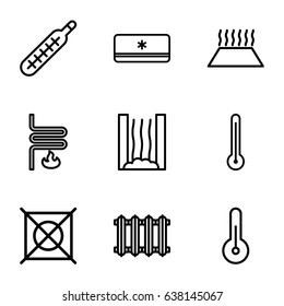 Temperature icons set. set of 9 temperature outline icons such as no dry cleaning, thermometer, heating system, air conditioner, temperature, radiator